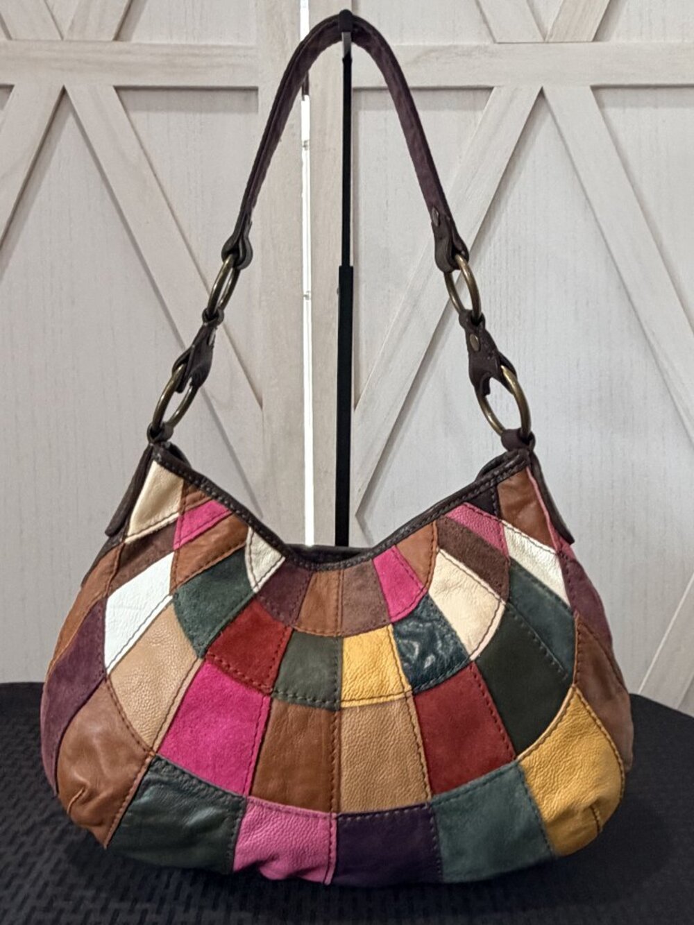 Lucky Brand Patchwork Leather & Suede Hobo Shoulder Bag Multicolor Boho Purse
